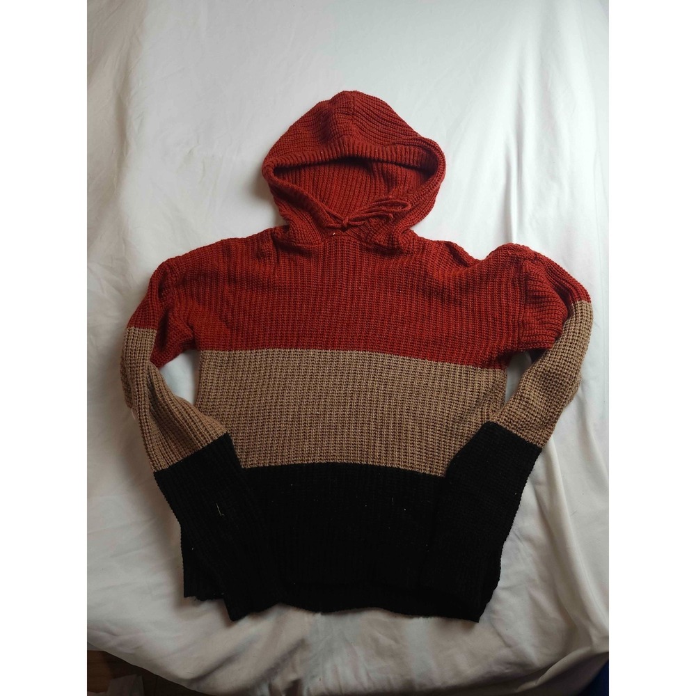 De Rotchild Sweater Womens L Multicolor Chunky Knit Colorblock Hooded Pullover